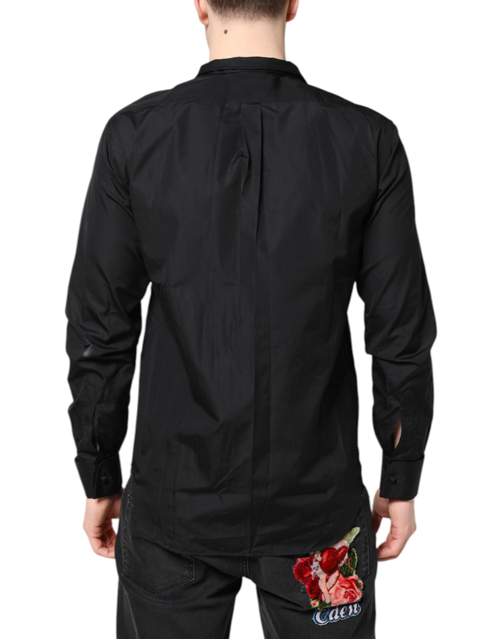 Chemise formelle noire pour homme Emporio Armani en coton à manches longues, élégante et moderne.