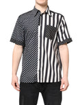 Chemise décontractée à rayures noires et blanches de Dolce & Gabbana, boutonnière, style casual, vue de face.