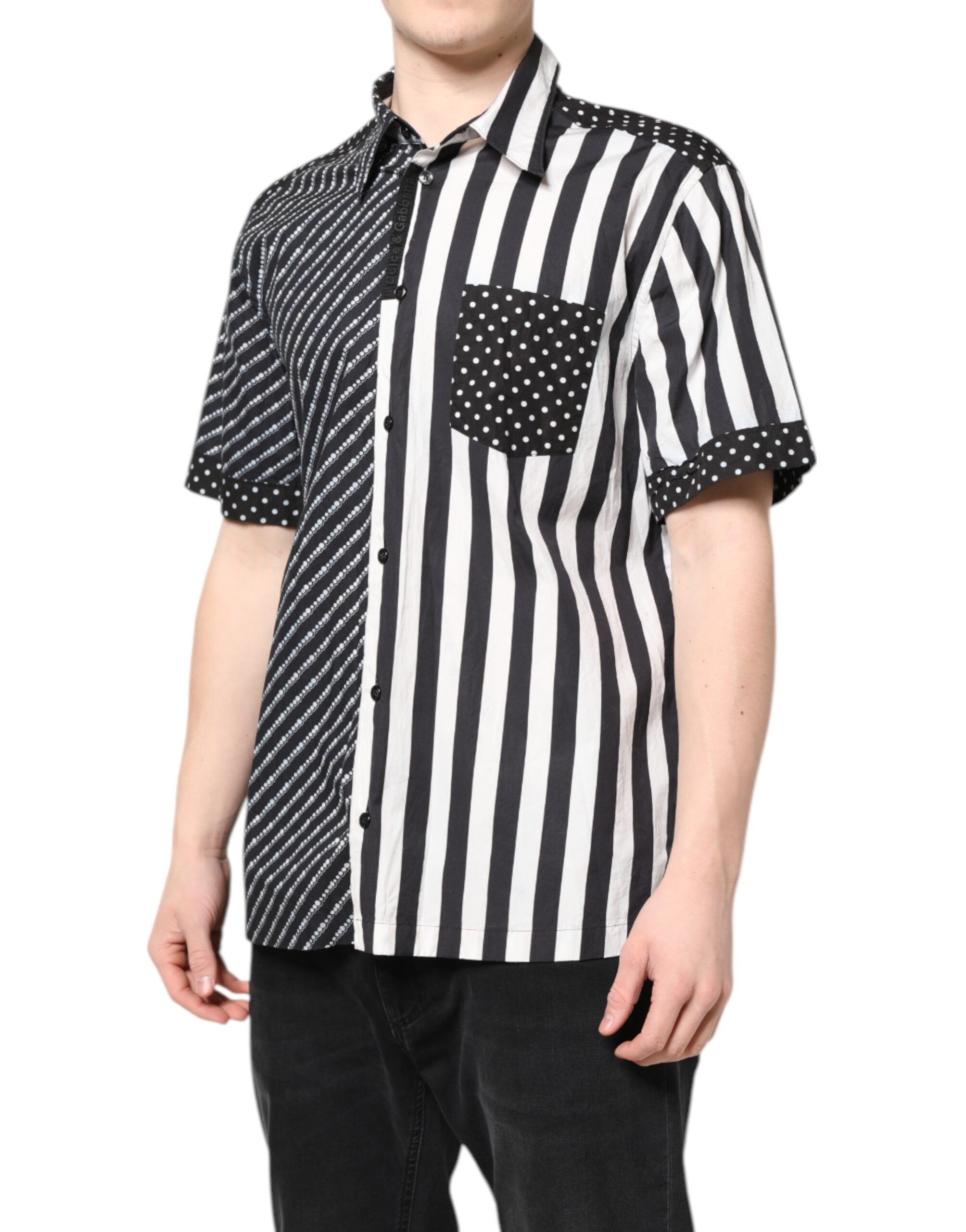 Chemise décontractée à rayures noires et blanches de Dolce & Gabbana, chemise boutonnée pour homme.