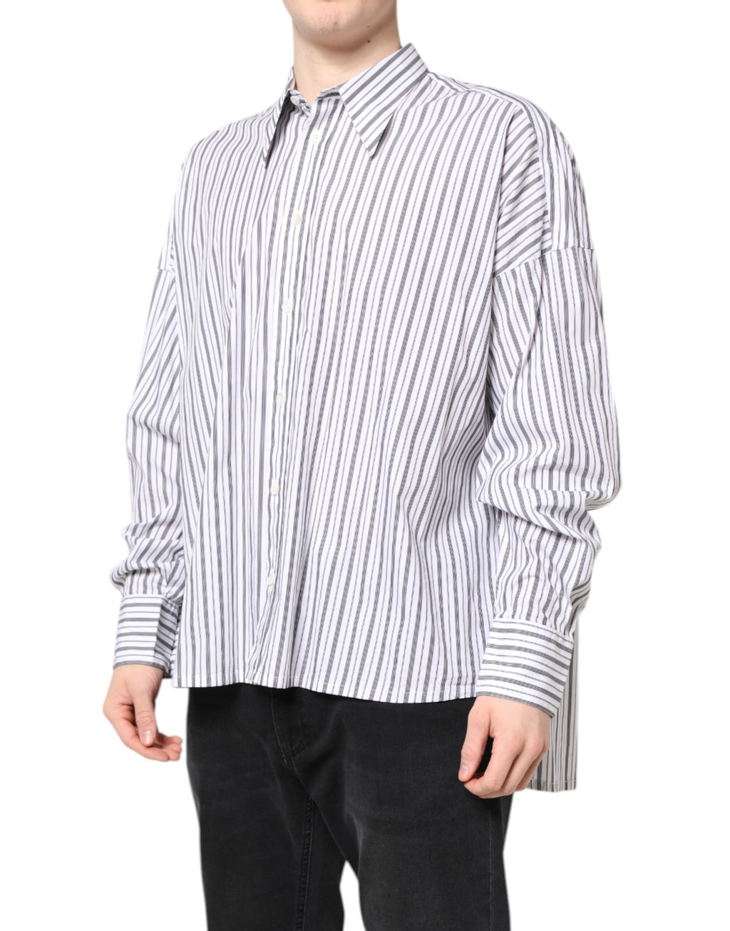 Chemise décontractée Dolce & Gabbana à rayures blanches et noires avec boutons, style casual et élégance.
