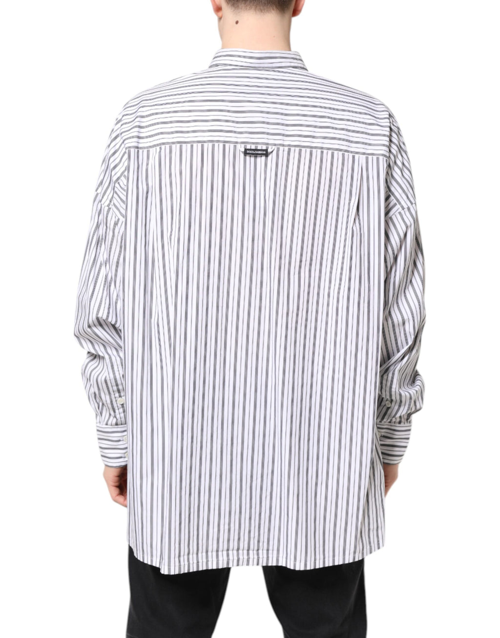 Chemise décontractée Dolce & Gabbana à rayures blanches et noires avec boutons, style casual et élégance.