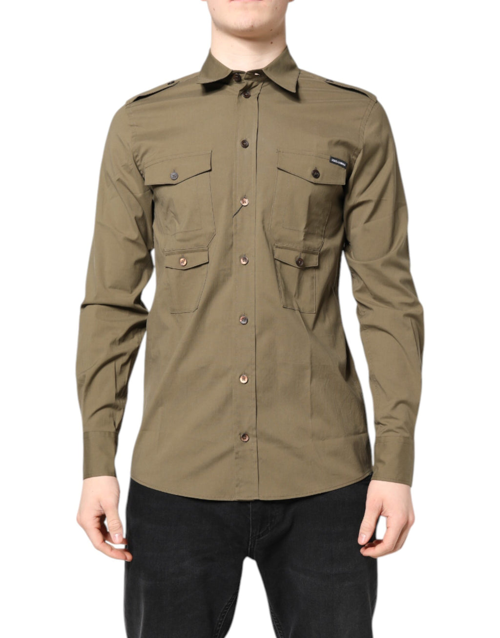 Chemise longue décontractée Dolce & Gabbana en coton marron avec manches longues, coupe ajustée et détails élégants.