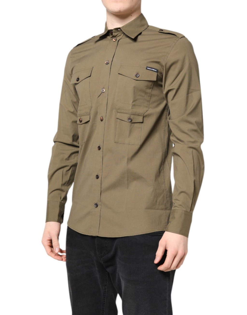 Chemise Dolce & Gabbana en coton marron, à manches longues, style décontracté et ajusté.