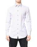 Chemise formelle blanche à rayures dorées en coton Dolce & Gabbana, vue en détail sur le produit.
