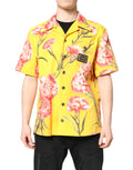 Chemise décontractée jaune à fleurs pour homme Dolce & Gabbana, boutonnière, tissu léger, style élégant et casual.