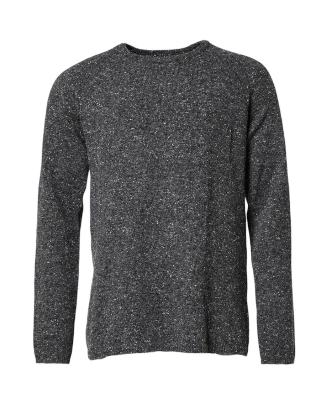 Pull en laine gris à col rond de Dolce & Gabbana, sweater tricoté élégant et chaud, porté ou posé sur un fond neutre.
