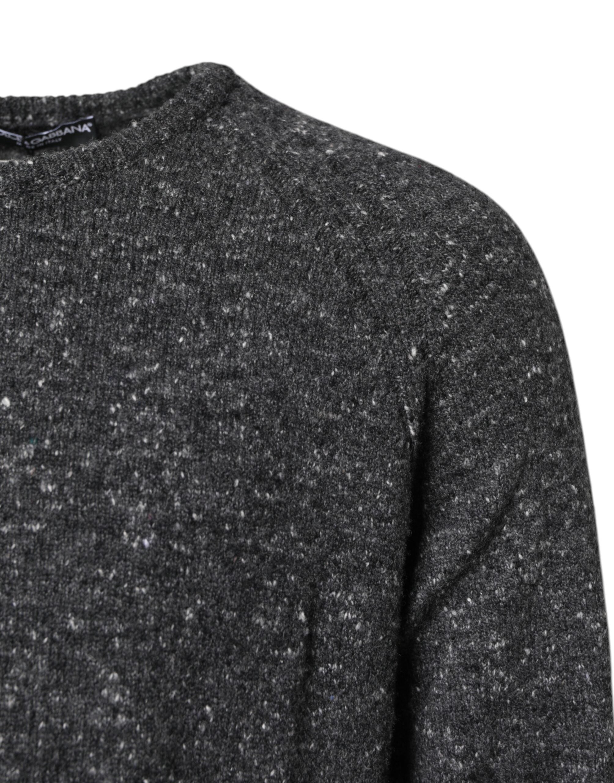 Pull noir en laine gris Dolce & Gabbana à col rond, pull-over en tricot élégant et chaud.