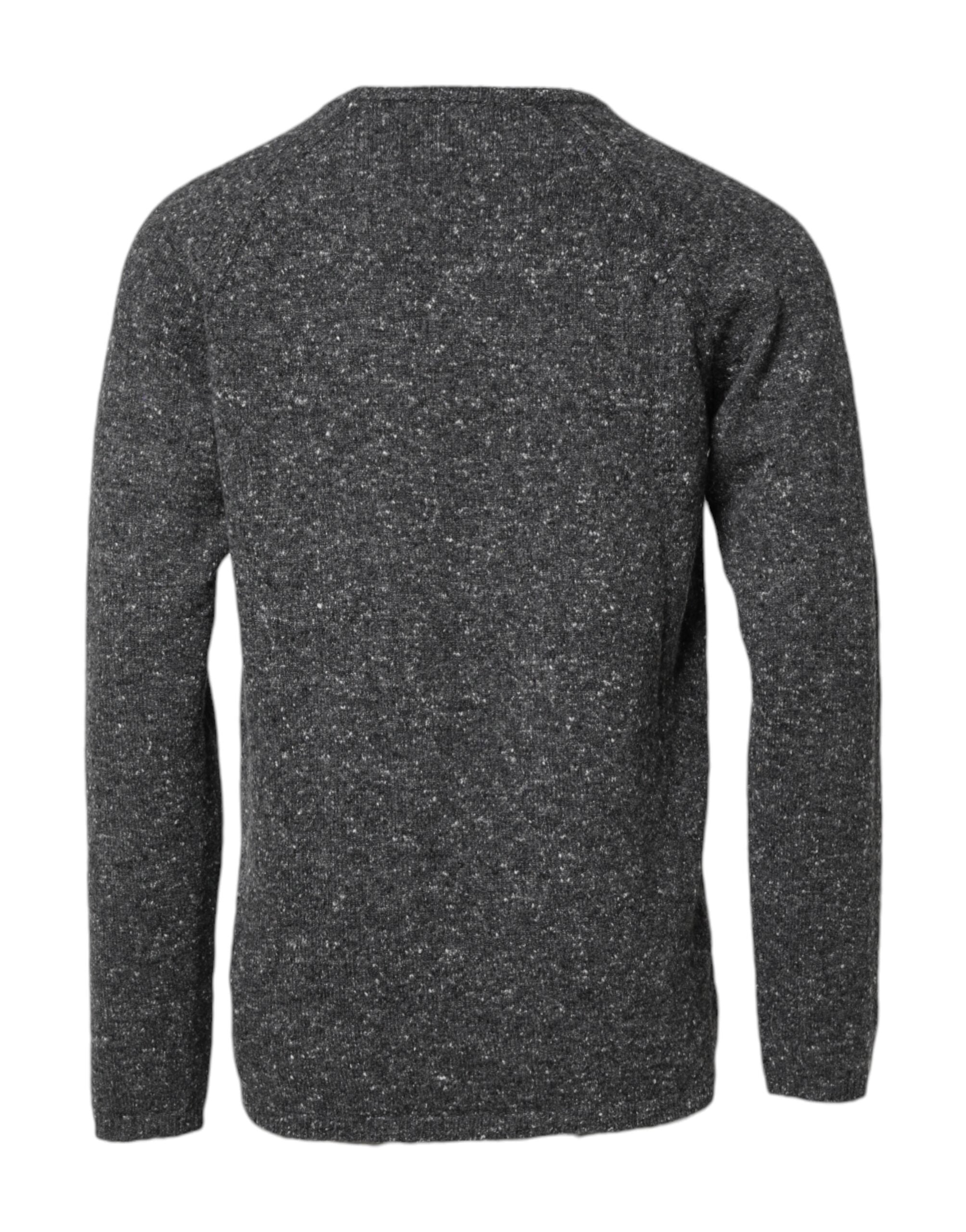 Pull-over gris en laine Dolce & Gabbana à col rond, tricoté, avec un style élégant et classique.