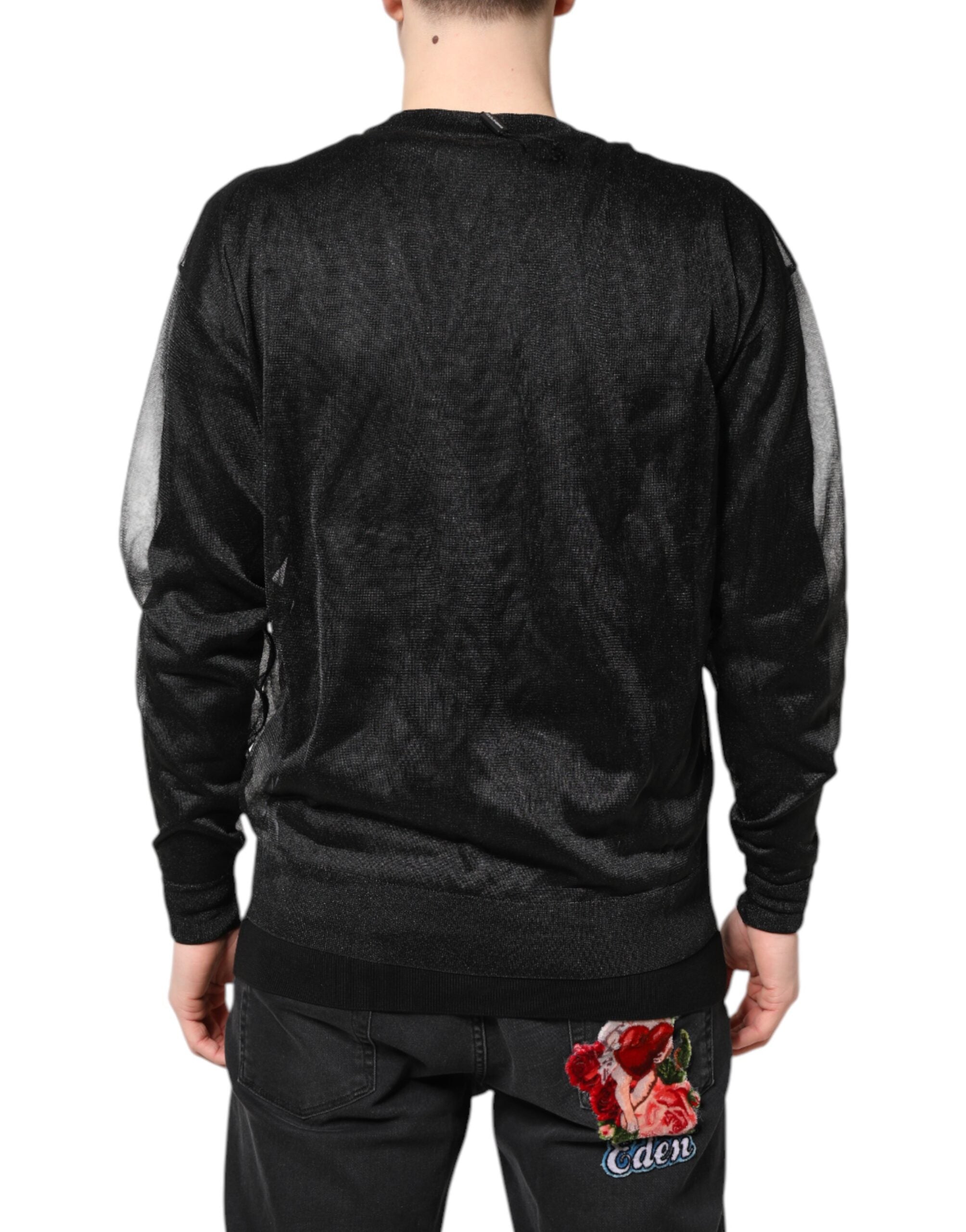 Pull à col rond noir Dolce & Gabbana en maille avec logo imprimé visible, confortable et élégant.