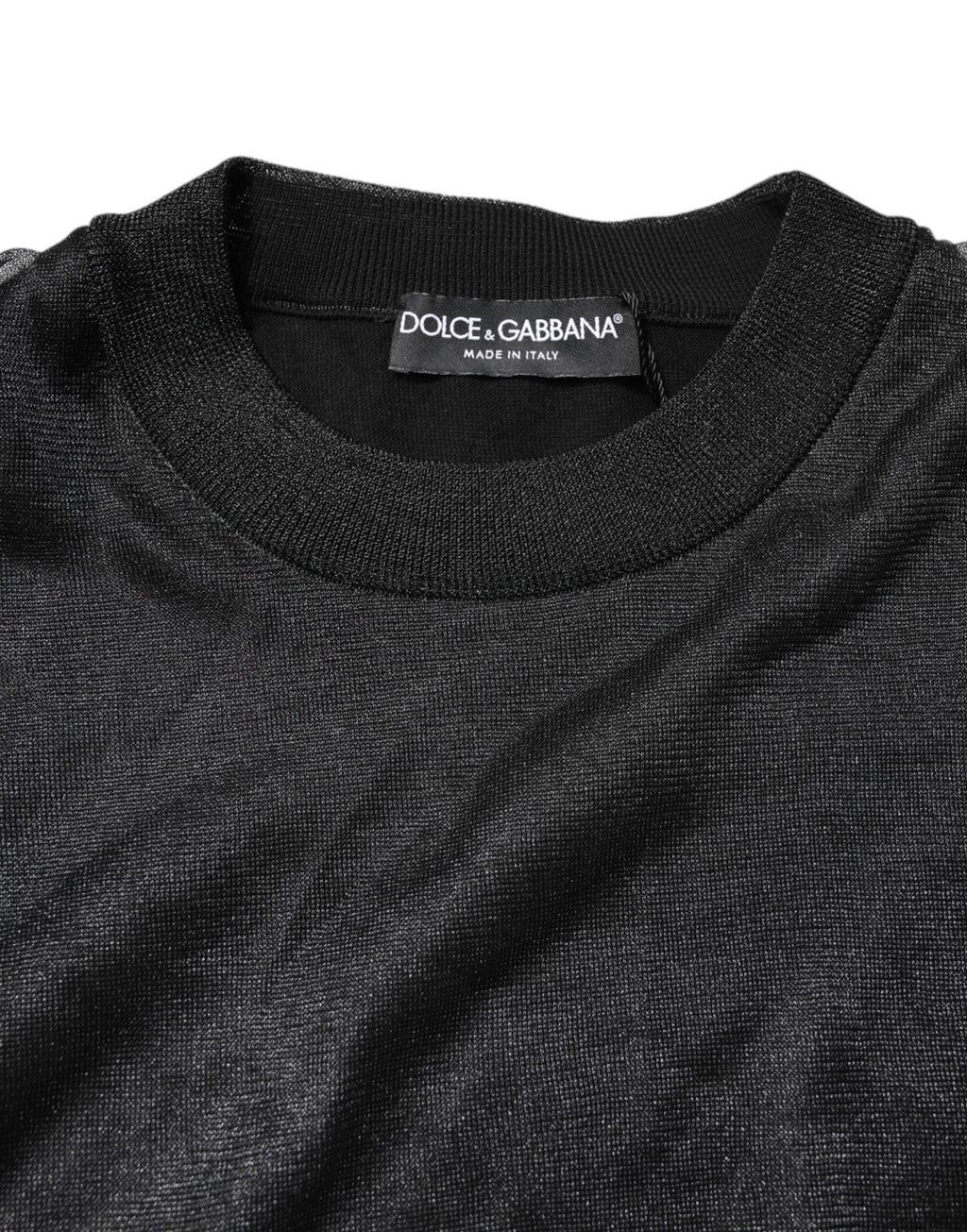 Pull à col rond en maille noire Dolce & Gabbana avec logo, pull-over élégant pour homme ou femme.