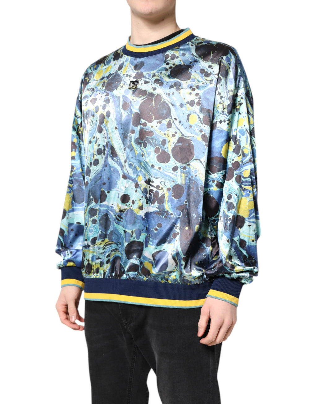 Pull homme Dolce & Gabbana à motif marbre multicolore, pull-over élégant avec design coloré et tendance.
