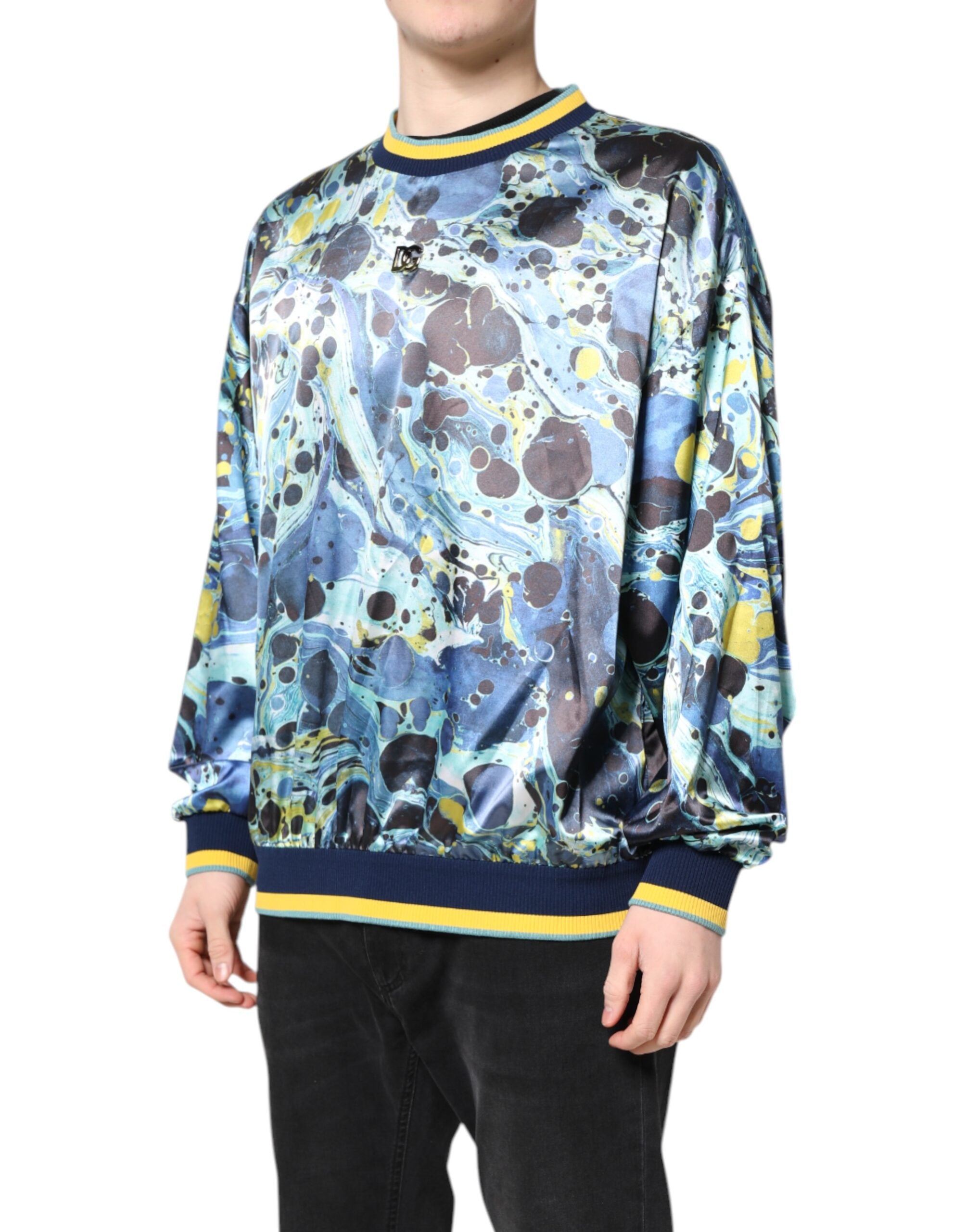 Pull homme Dolce & Gabbana à motif marbre multicolore, pull-over élégant avec design coloré et tendance.