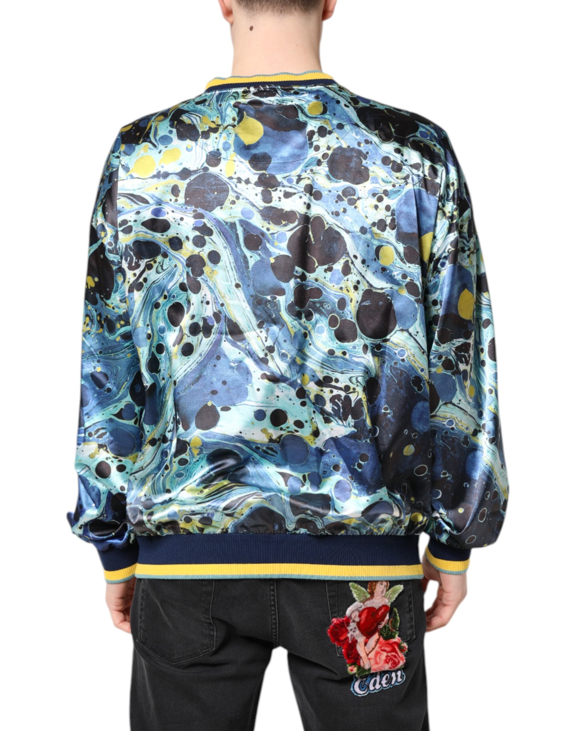 Pull homme Dolce & Gabbana à motif marbre multicolore, pull-over élégant avec design coloré et moderne.
