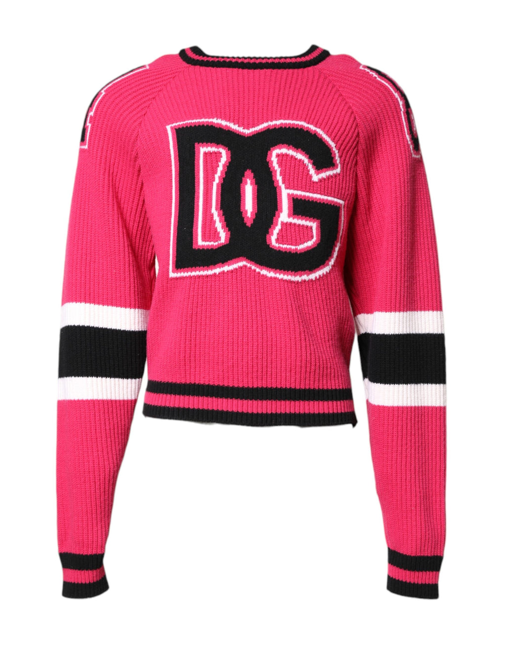 Pull à manches longues Dolce & Gabbana en coton rose avec logo imprimé, pull-over confortable et stylé.