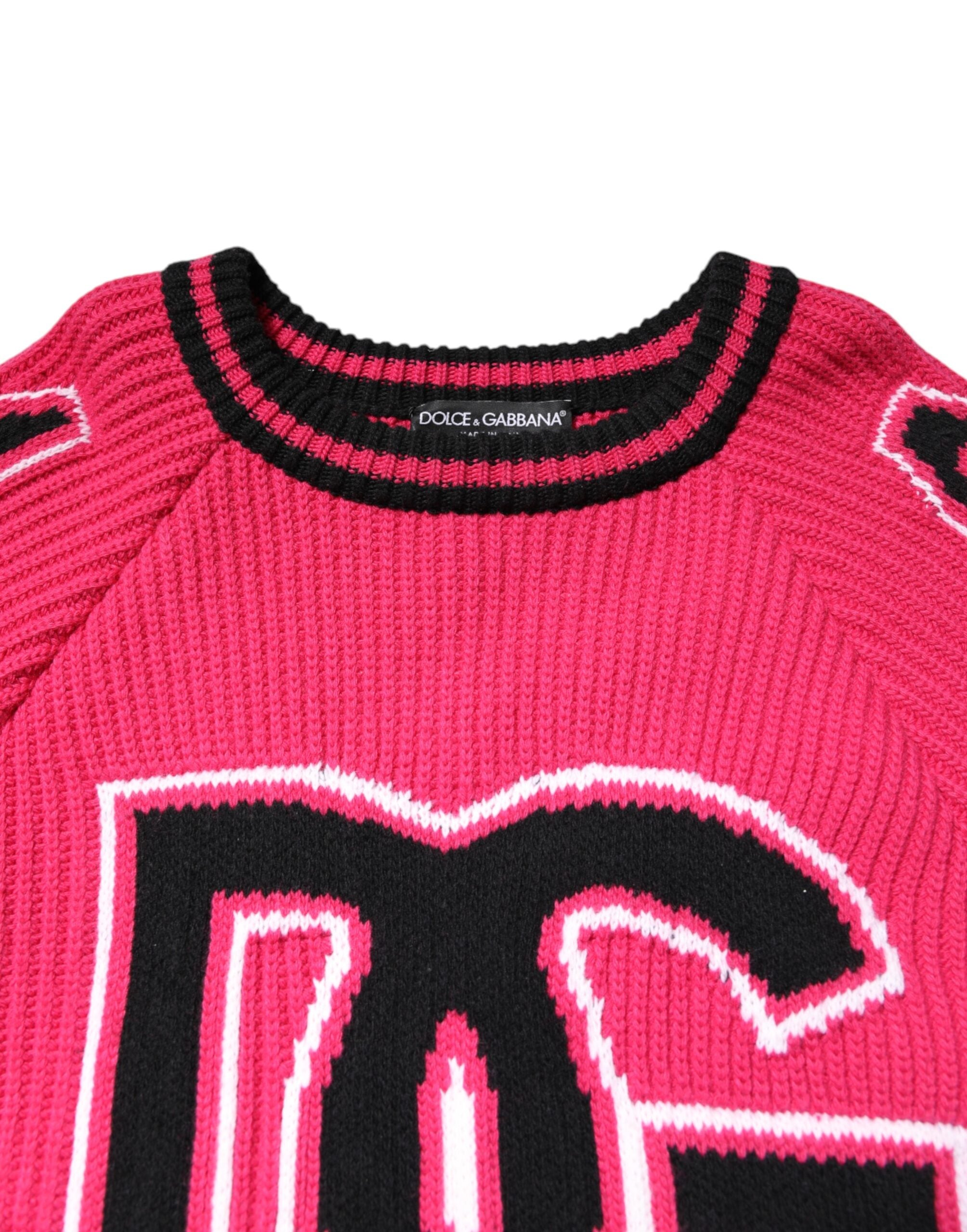 Pull à manches longues Dolce & Gabbana en coton rose avec logo imprimé, pull-over élégant et confortable.