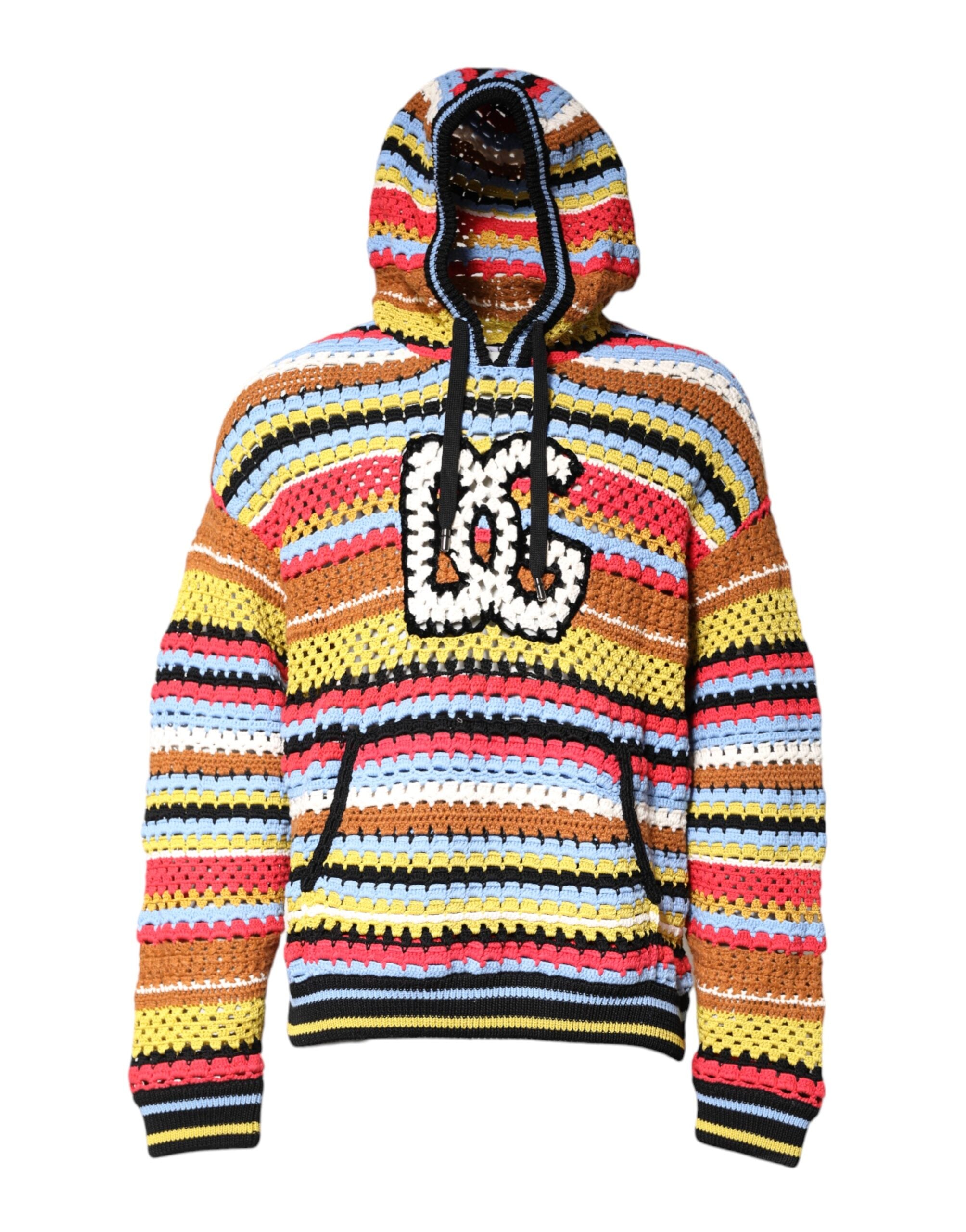 Pull à capuche multicolore en coton Dolce & Gabbana, pull-over décontracté avec logo et motifs colorés, vue de face.
