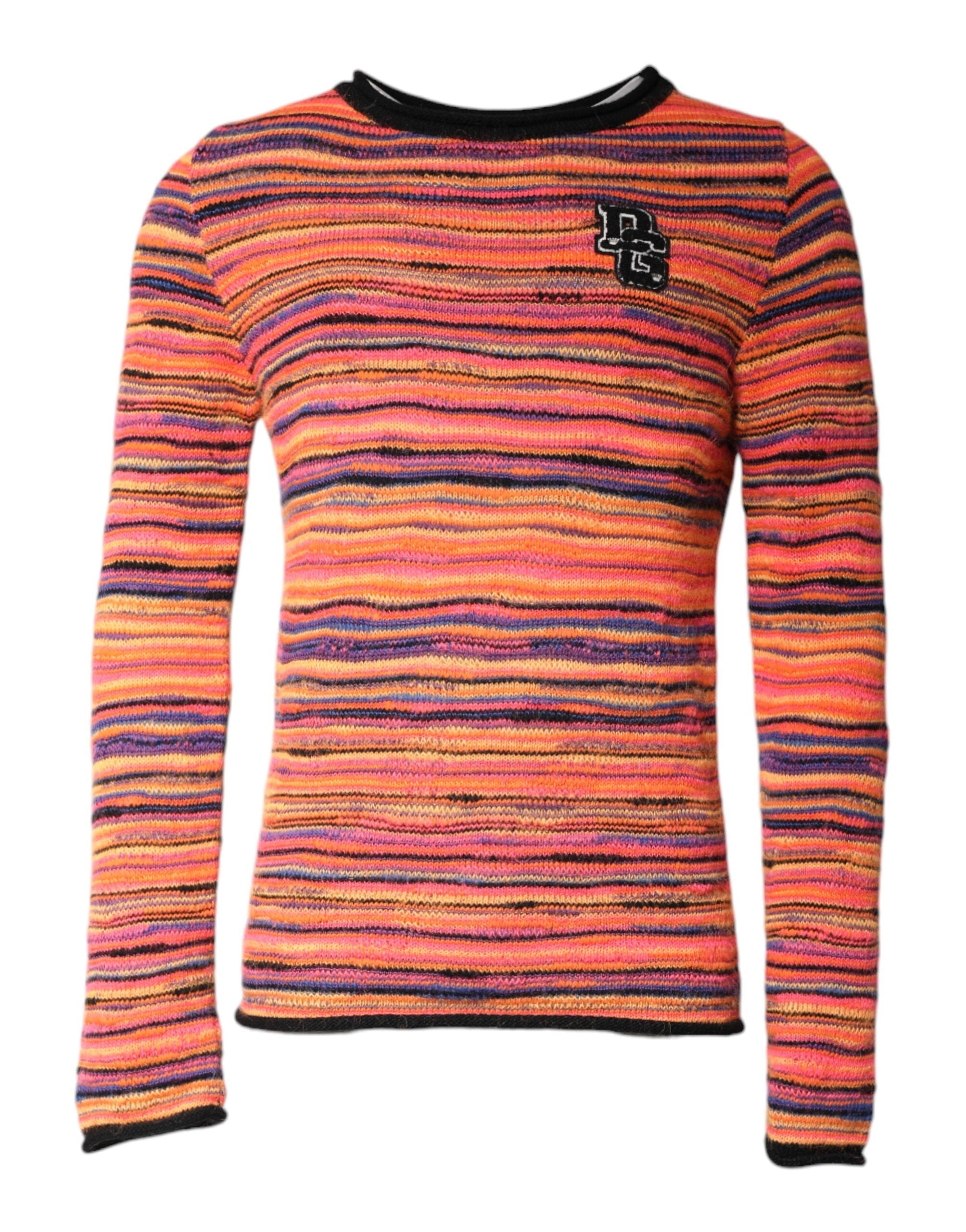 Pull en laine multicolore Dolce & Gabbana DGLogo, pull-over à motif coloré et logo distinctif, vue de face.