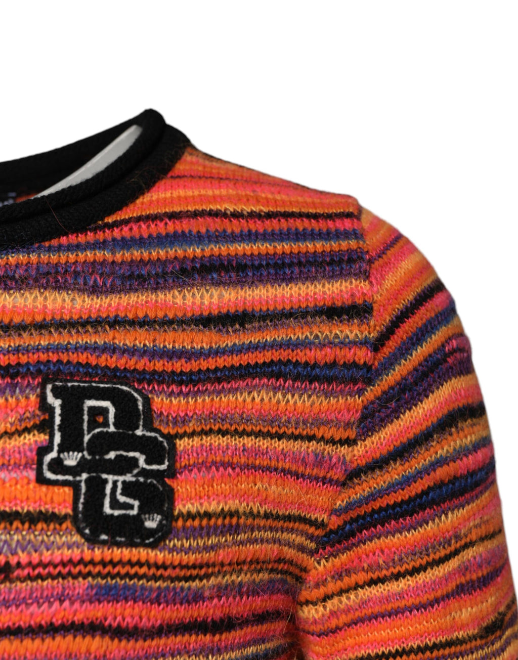 Pull en laine multicolore Dolce & Gabbana DGLogo, pull-over à motif coloré et logo distinctif, vue de face.