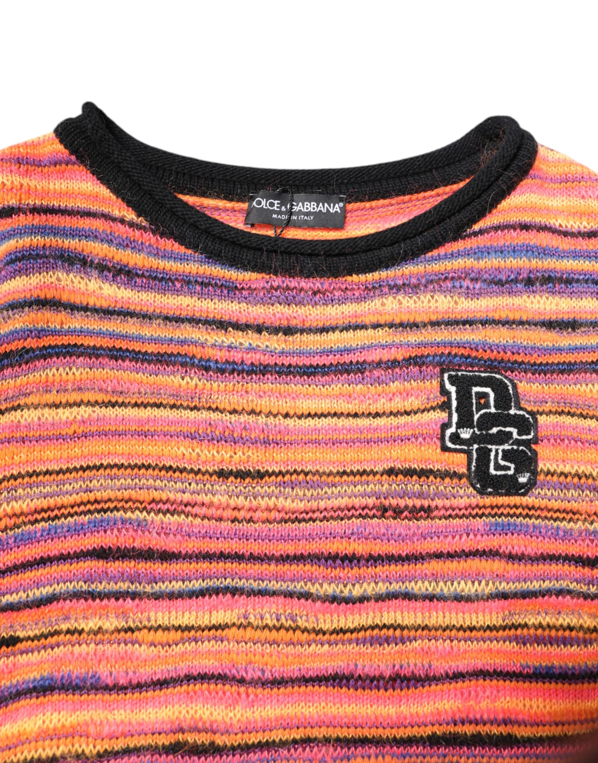 Pull à manches longues Dolce & Gabbana en laine multicolore avec logo DG, pull-over élégant et coloré.