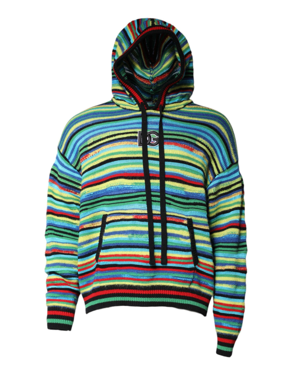 Pull à capuche en coton multicolore Dolce & Gabbana, pull-over avec logo et design coloré, vue de face.