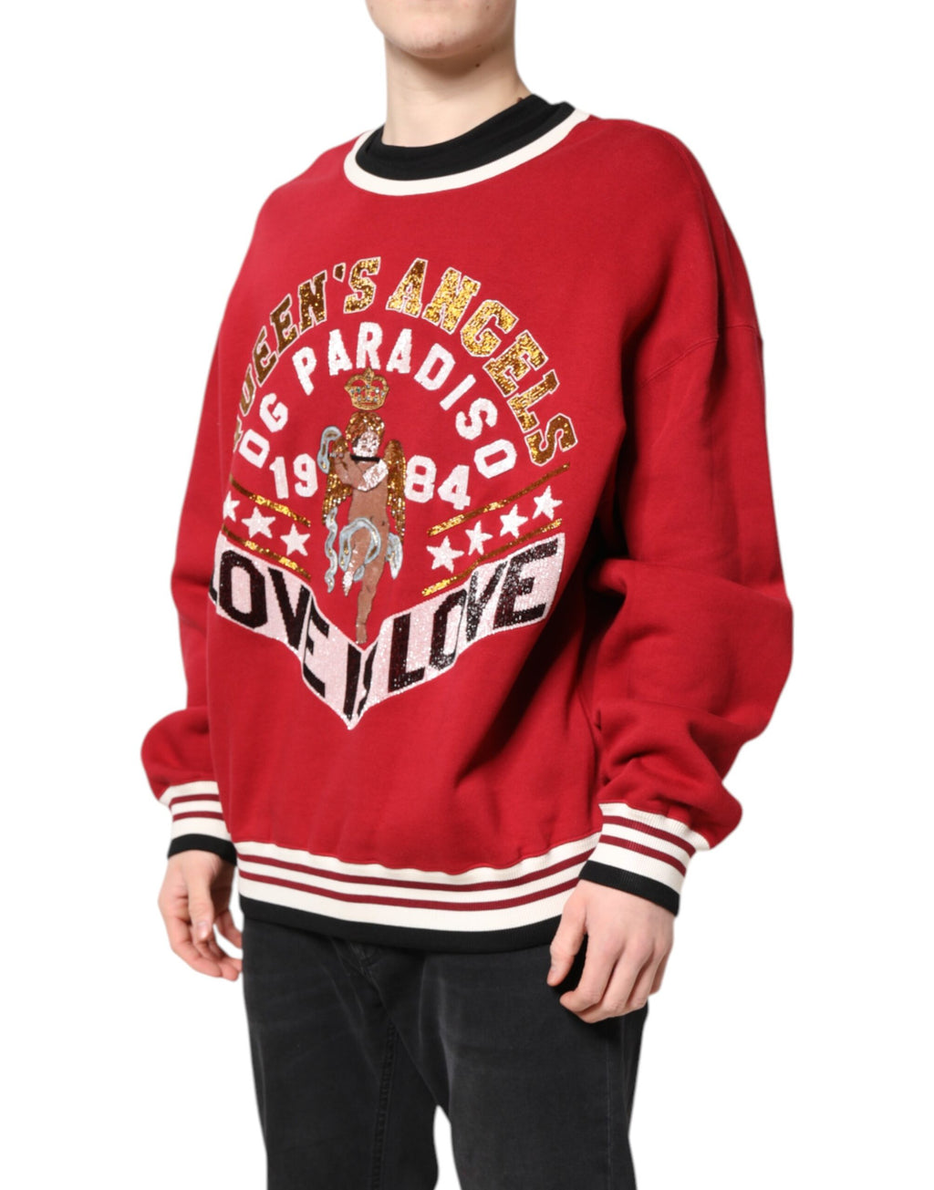 Pull à manches longues Dolce & Gabbana en tricot rouge à sequins, sweat-shirt élégant avec détails brillants.