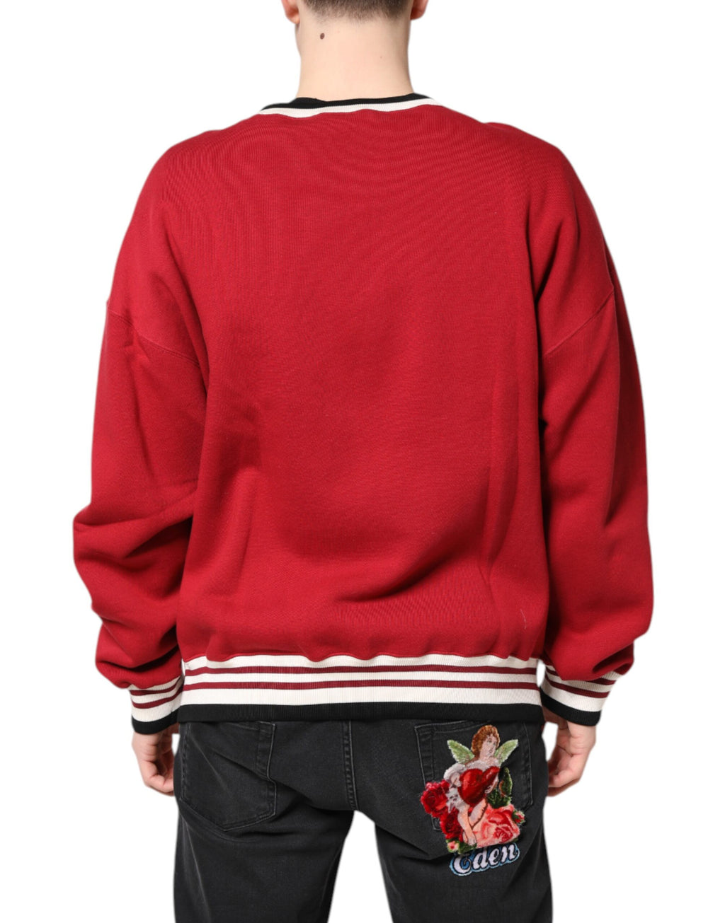 Pull en maille rouge à sequins Dolce & Gabbana, sweat-shirt élégant avec détails brillants et coupe confortable.