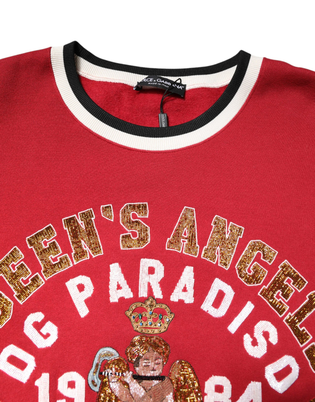Pull en maille Dolce & Gabbana rouge à sequins, sweat-shirt élégant avec motif brillant, pour un style sophistiqué et tendance.