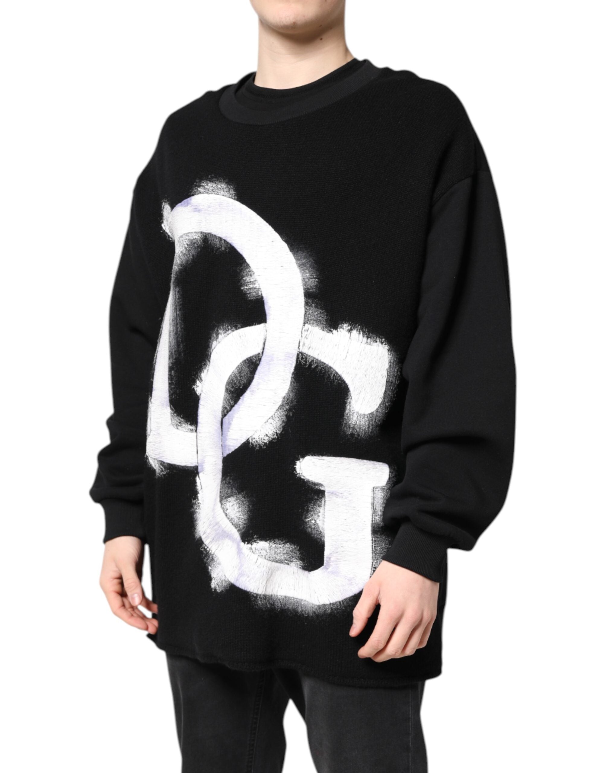 Pull noir pour homme Dolce & Gabbana en coton avec logo imprimé, sweat-shirt décontracté et stylé.