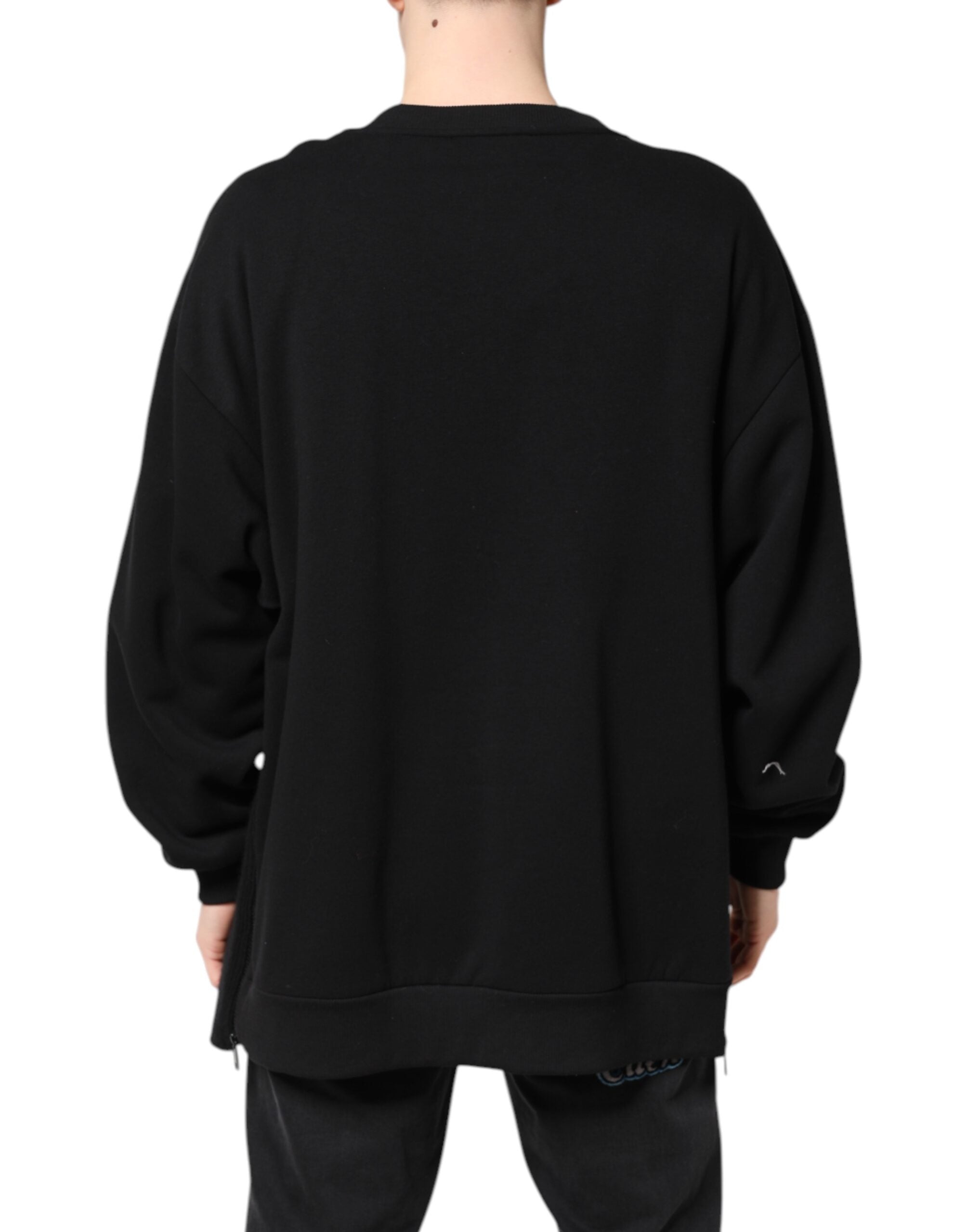 Pull à manches longues noir en coton avec logo imprimé, style Dolce & Gabbana pour homme