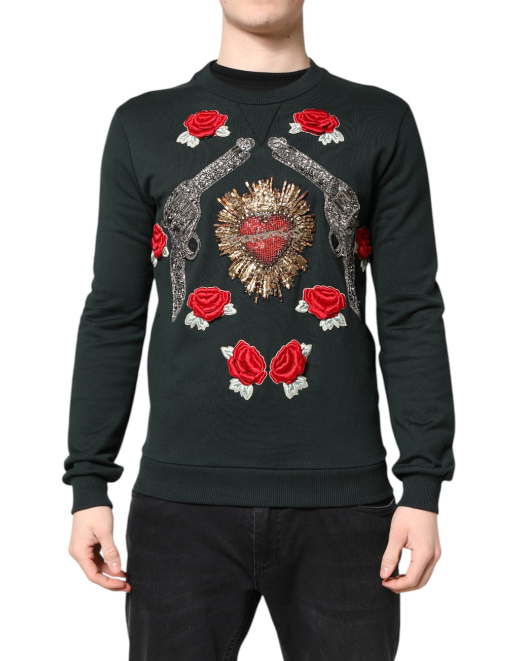 Pull en maille noir Dolce & Gabbana avec sequins et embellissements brillants, style élégant et sophistiqué.