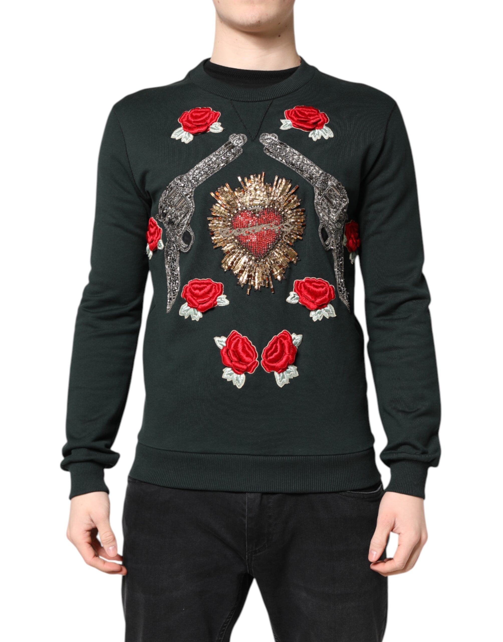 Pull en laine noir Dolce & Gabbana avec sequins brillants et embellissements, style élégant et sophistiqué.