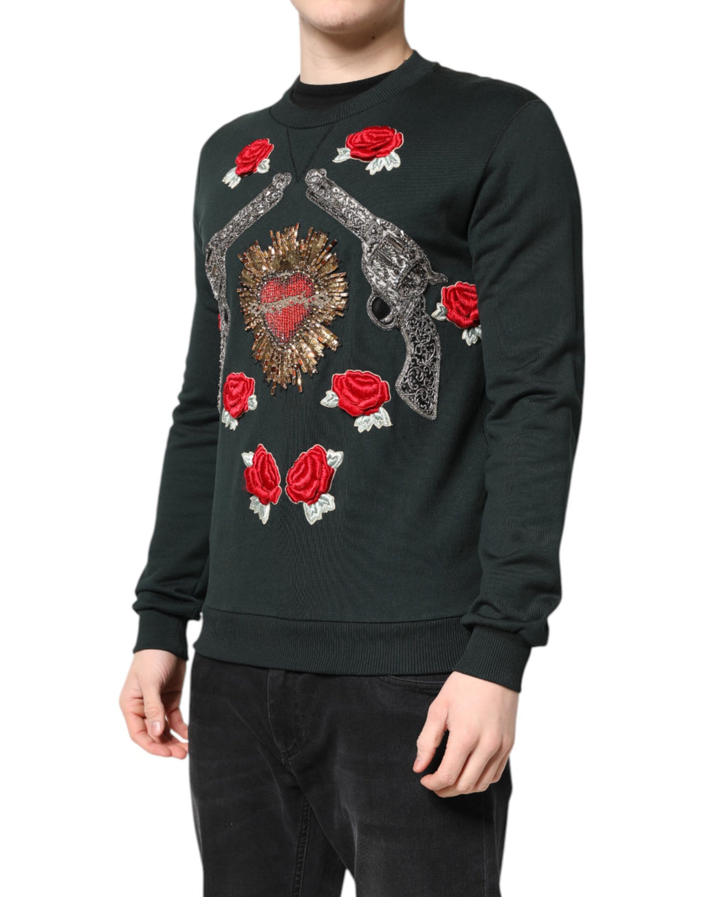Pull à manches longues Dolce & Gabbana noir avec sequins et embellissements, style élégant et sophistiqué.