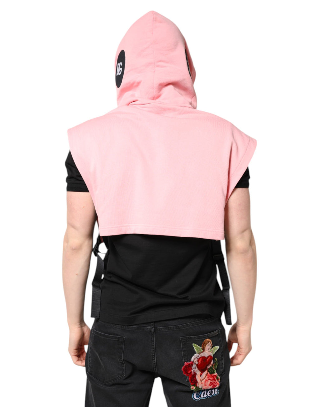 Gilet homme Dolce & Gabbana en coton rose à capuche, vêtements de sport, style décontracté, vue de face.
