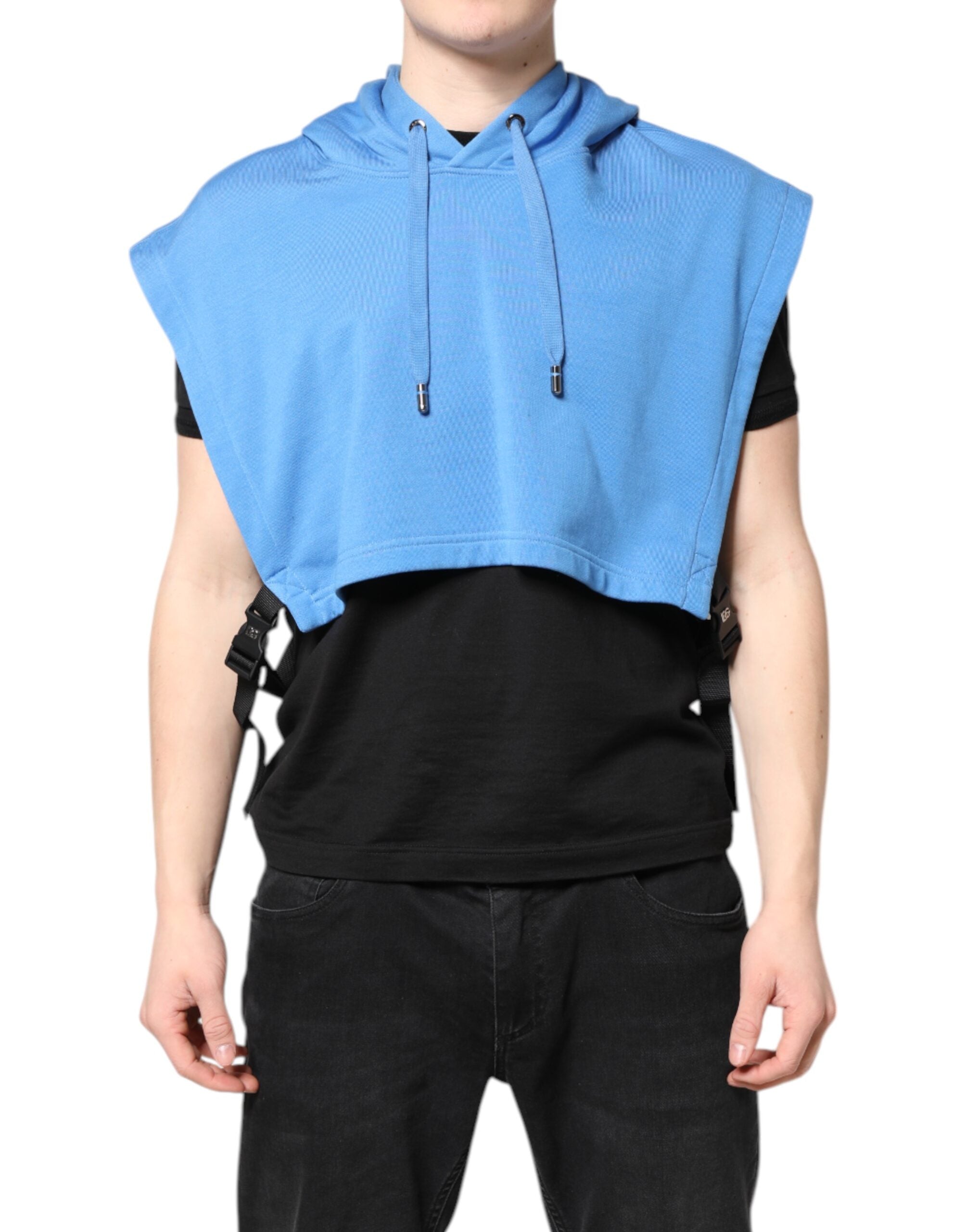 Veste sweat à capuche en coton bleu pour homme de Dolce & Gabbana, vêtement de sport décontracté avec logo Dolce & Gabbana visible.