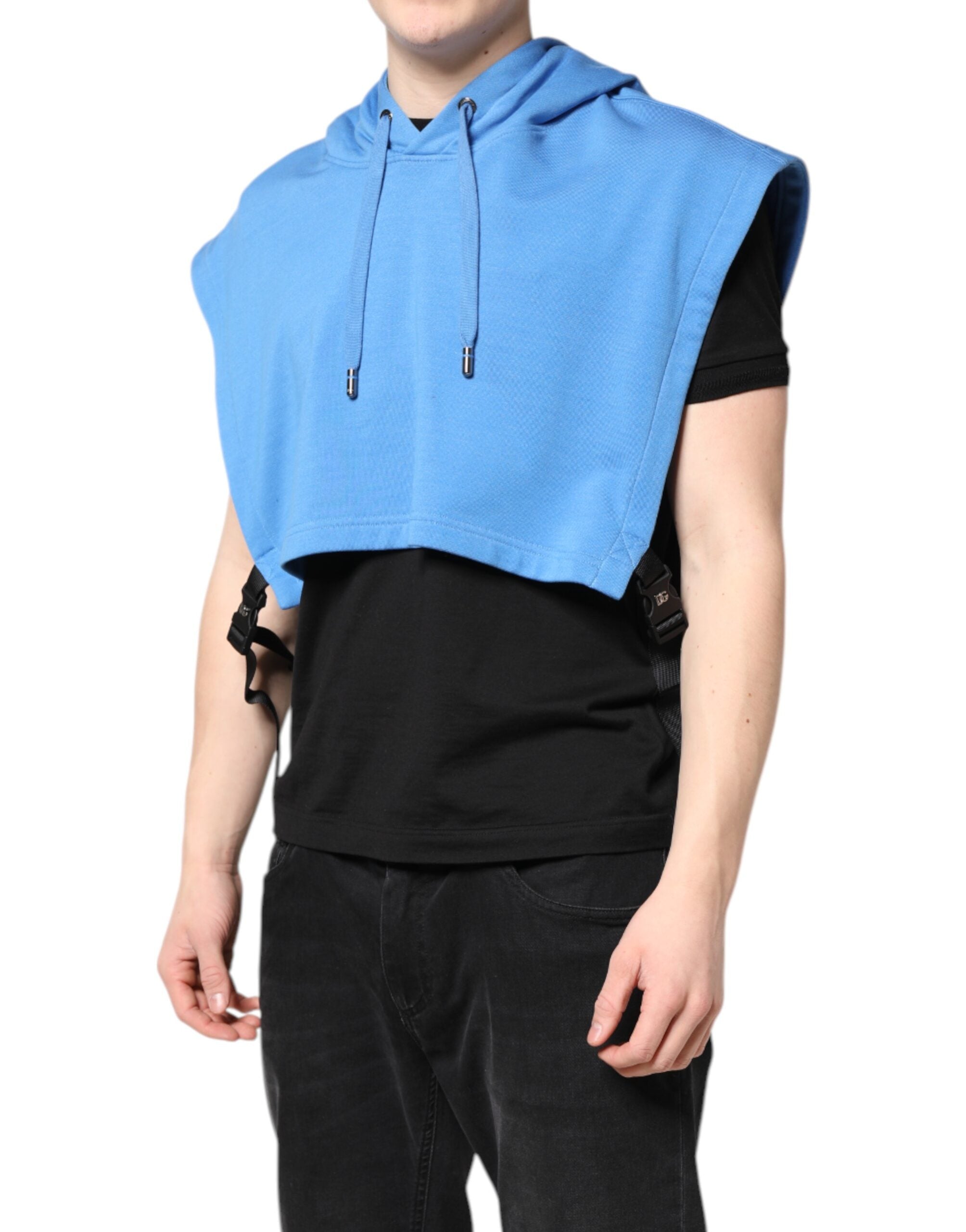 Gilet de sport pour homme Dolce & Gabbana en coton bleu avec capuche, veste décontractée pour hommes.