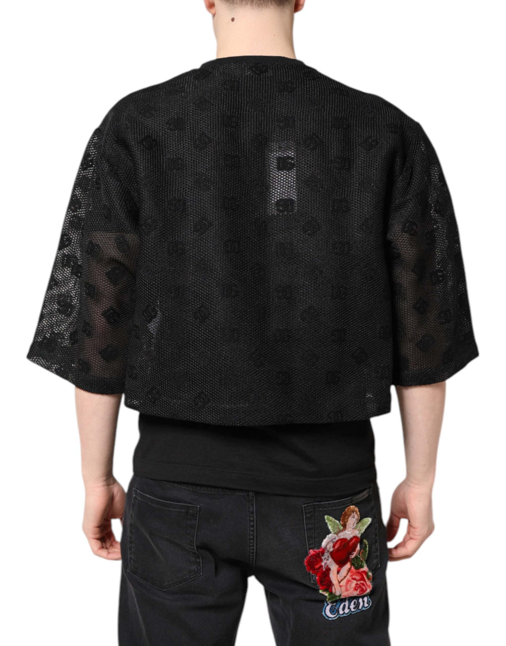 T-shirt noir Dolce & Gabbana à manches courtes et logo transparent, style élégant et moderne.