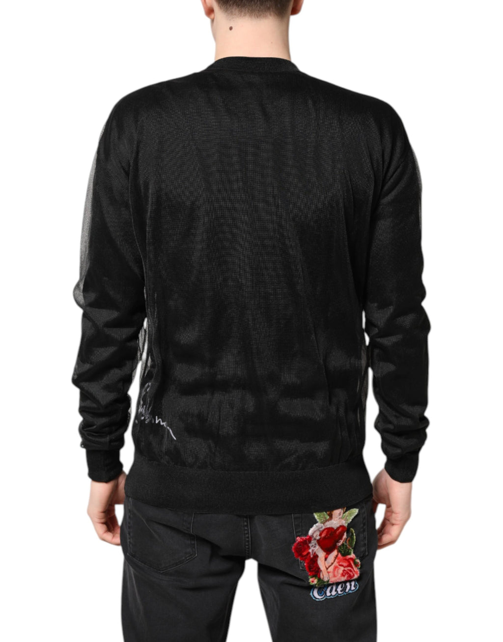 Pull noir en maille avec logo Dolce & Gabbana, col rond et style décontracté, pour homme.