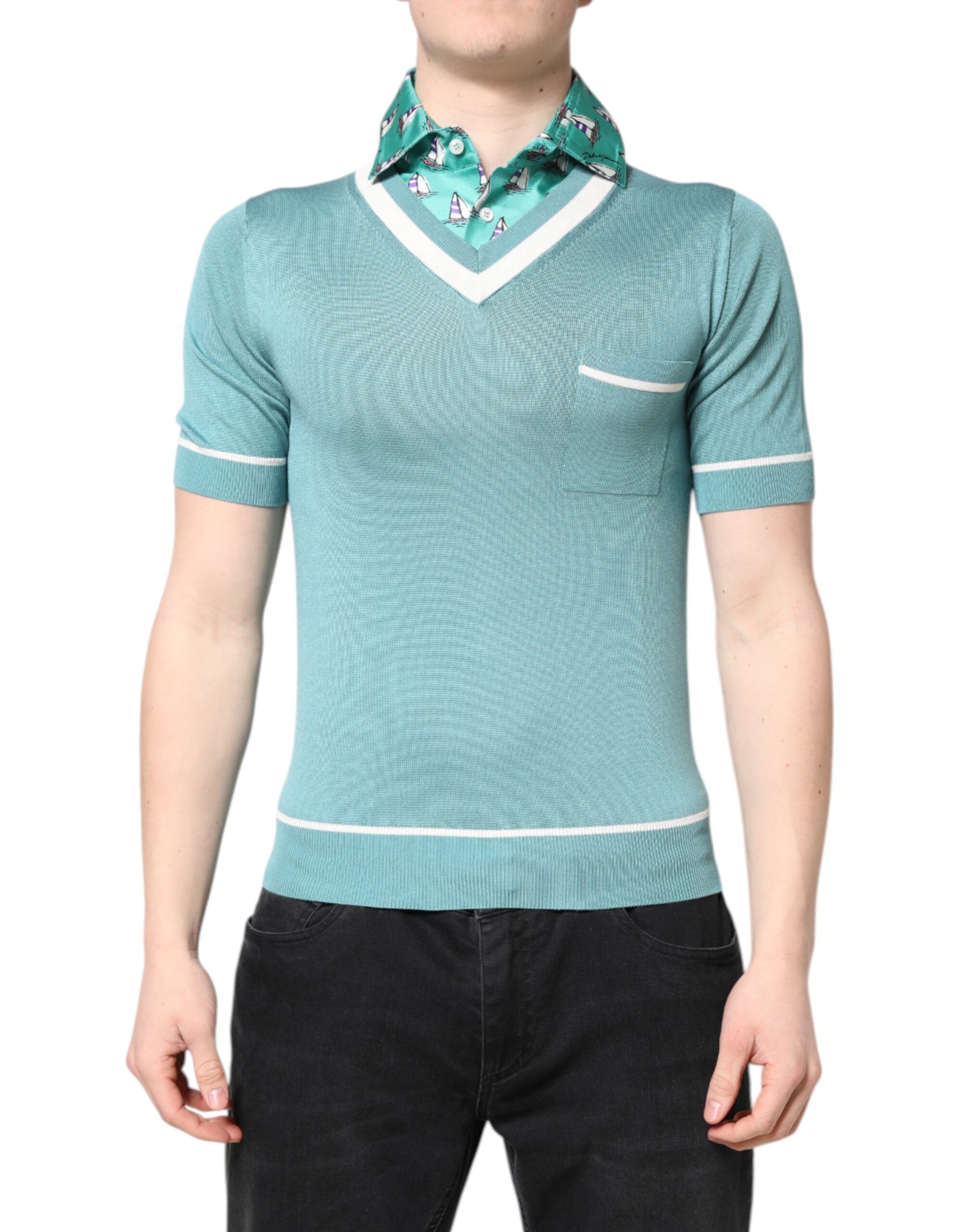 T-shirt Dolce & Gabbana à col avec imprimé vert à manches courtes, style décontracté et tendance.