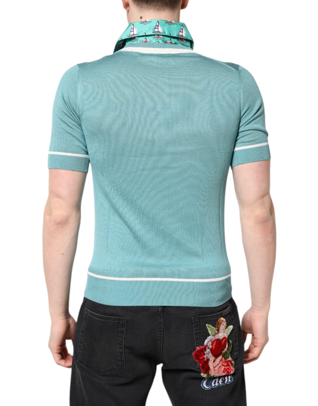T-shirt courte à col avec manches courtes Dolce & Gabbana vert à imprimé floral, vue de face.