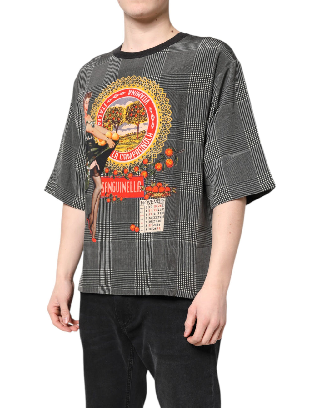 T-shirt à manches courtes Dolce & Gabbana, graphique noir et blanc, impression artistique sur coton.