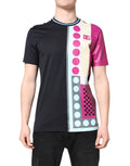 T-shirt à manches courtes Dolce & Gabbana multicolore avec logo imprimé et motif coloré, vue de face.