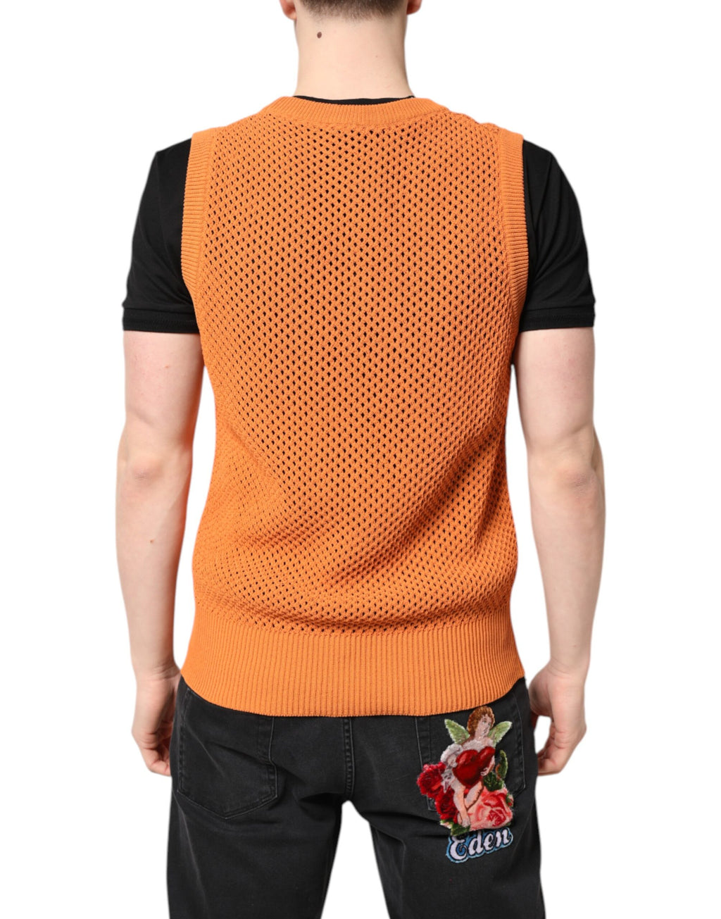 T-shirt sans manches en cachemire orange de Dolce & Gabbana avec col rond, élégante et douce, pour un look sophistiqué.