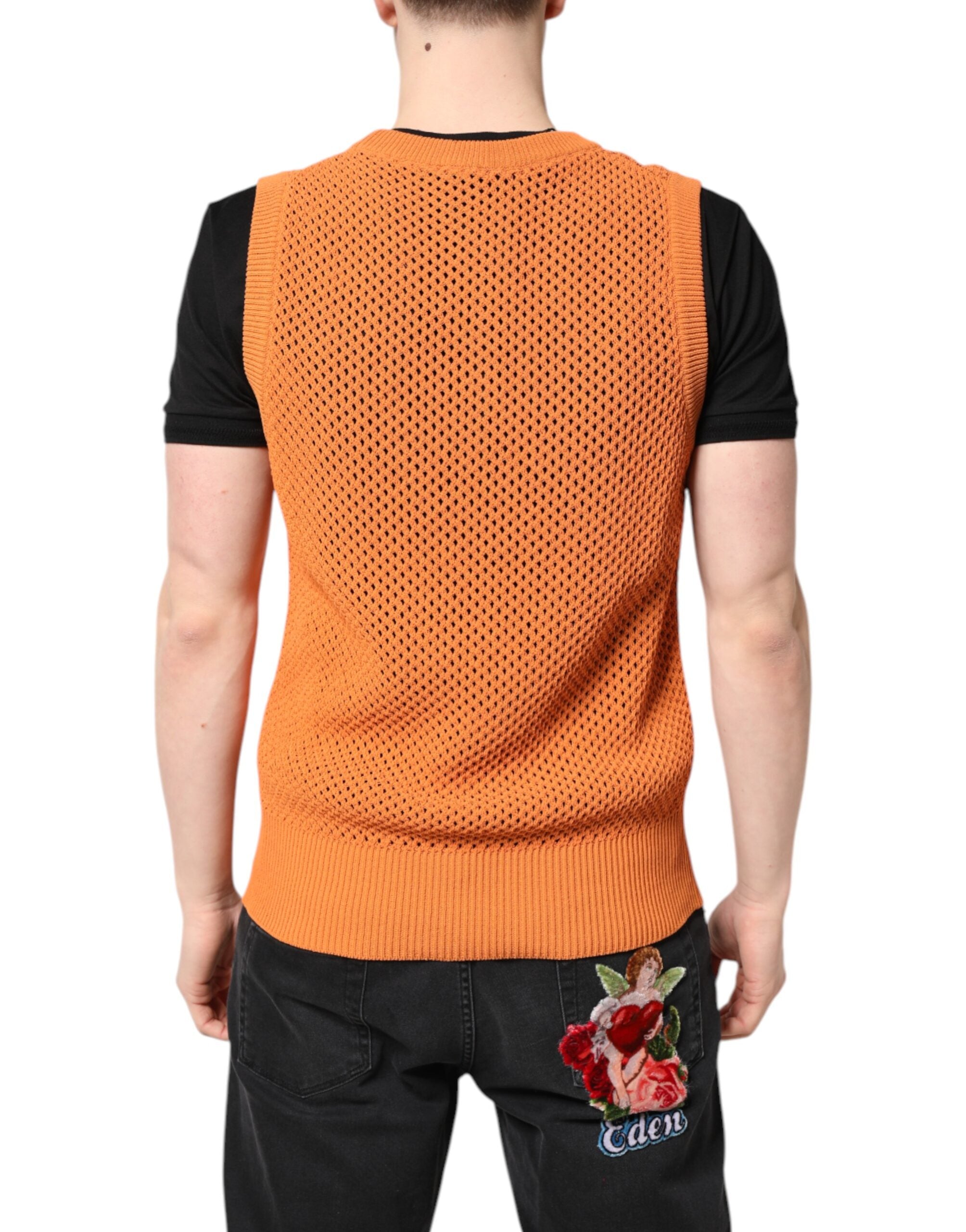 T-shirt sans manches en cachemire orange de Dolce & Gabbana avec col rond, élégante et douce, pour un look sophistiqué.
