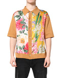 T-shirt Dolce & Gabbana à manches courtes beige avec motif floral et col, style décontracté pour homme.