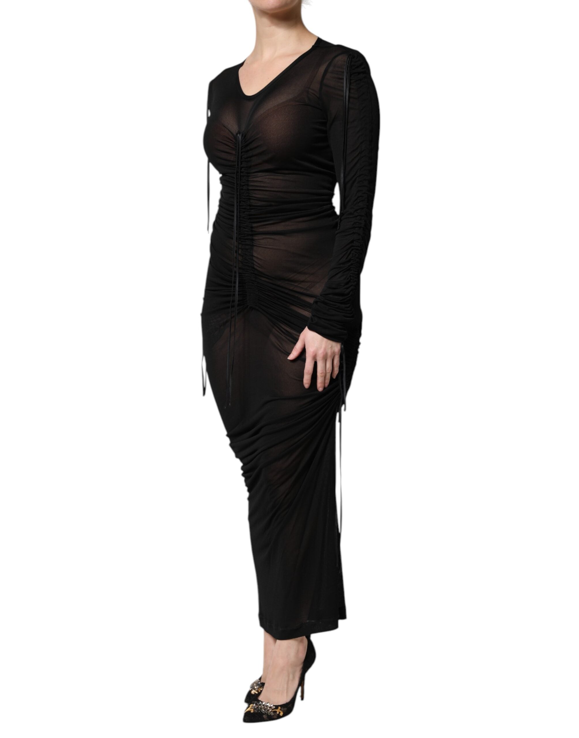 Robe fourreau noire en mesh de Dolce & Gabbana, coupe ajustée et élégante avec détails en dentelle.