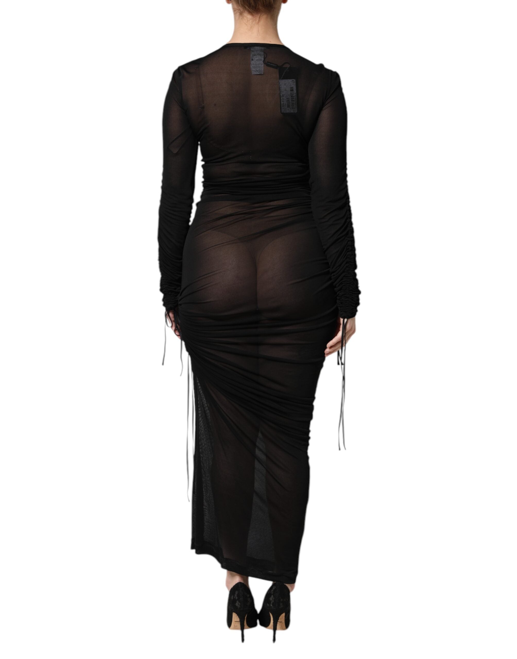 Robe moulante noire Dolce & Gabbana en mesh avec finition en bordure, robe longue élégante pour soirée.