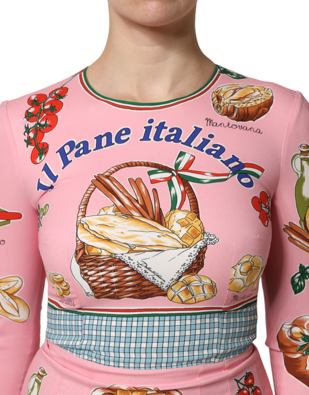 Robe midi cintrée Dolce & Gabbana à imprimé pâtisserie rose, robe de soirée élégante avec silhouette moulante.