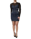 Robe courte en denim noire et bleue à manches longues de Dolce & Gabbana, style élégant et moderne.