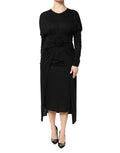 Robe midi noire en laine à manches longues de Dolce & Gabbana, style élégant et sophistiqué, ajustée et flatteuse.