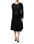 Robe midi noire en cachemire à manches longues de Dolce & Gabbana, coupe en ligne A, élégante et sophistiquée.